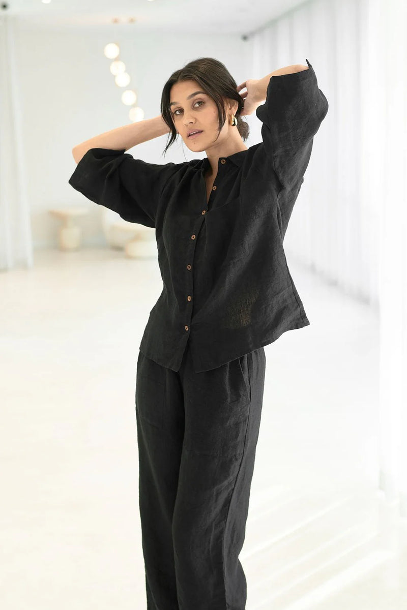 eadie linen shirt black australia women