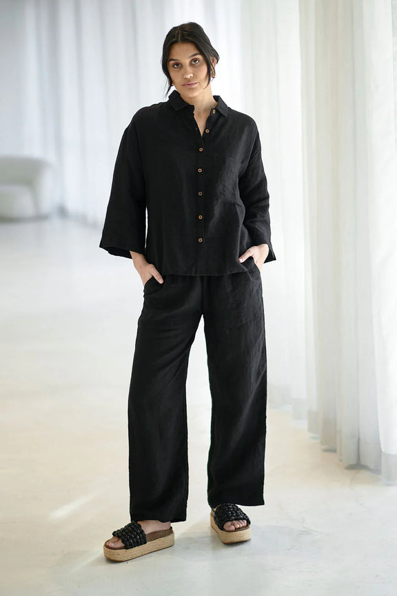 linen shirt black breathable summer clothing australia