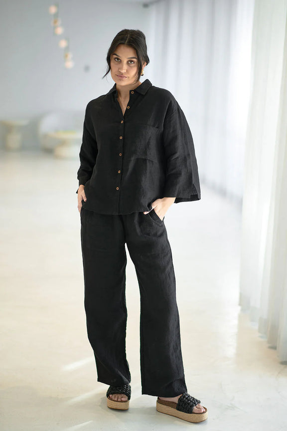 linen shirt black breathable summer clothing australia