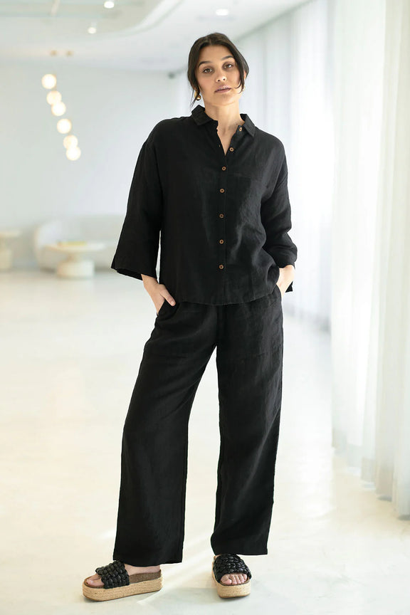 fundamental linen shirt black women european linen