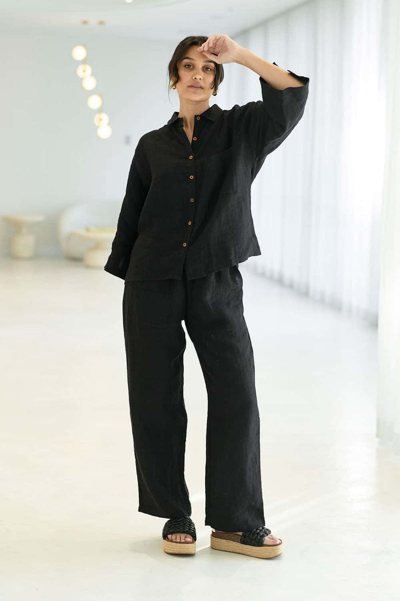 Fundamental Linen Shirt Black | Women’s European Linen Shirt Australia