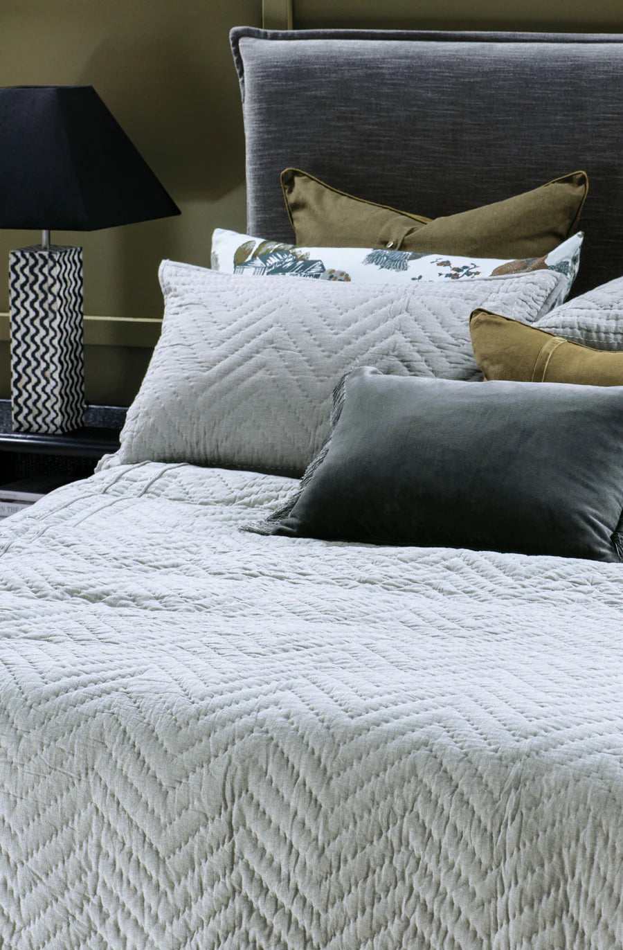 Ganuchi Grey Bedspread with corded panels and textured stitching