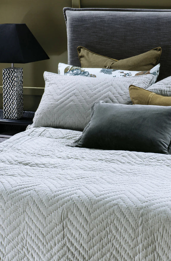 Ganuchi Grey Bedspread with corded panels and textured stitching