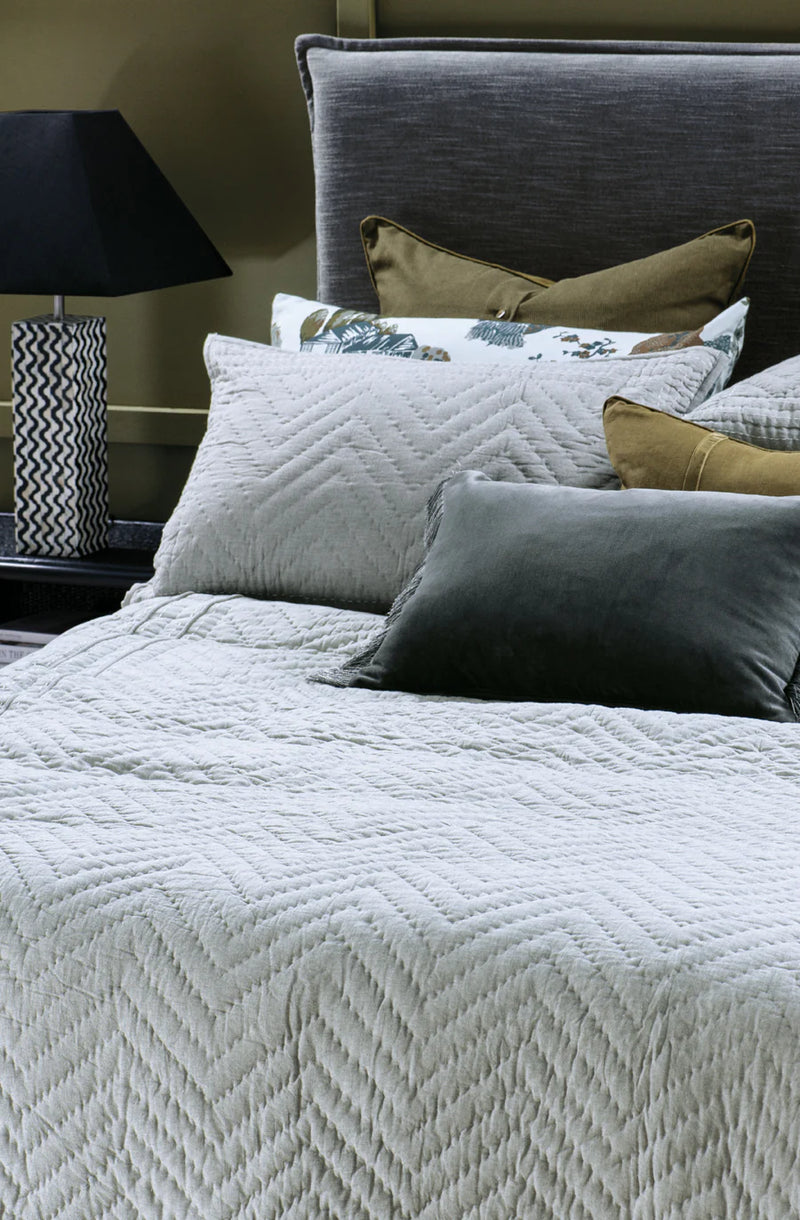 Ganuchi Grey Bedspread with corded panels and textured stitching
