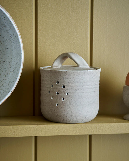 Ceramic garlic keeper with earthy organic glaze