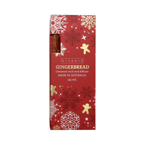 Vivante Gingerbread Cinnamon Reed Diffuser with natural cinnamon sticks – Christmas Collection