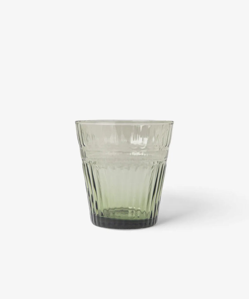 Glow glass tumbler olive green pressed glass