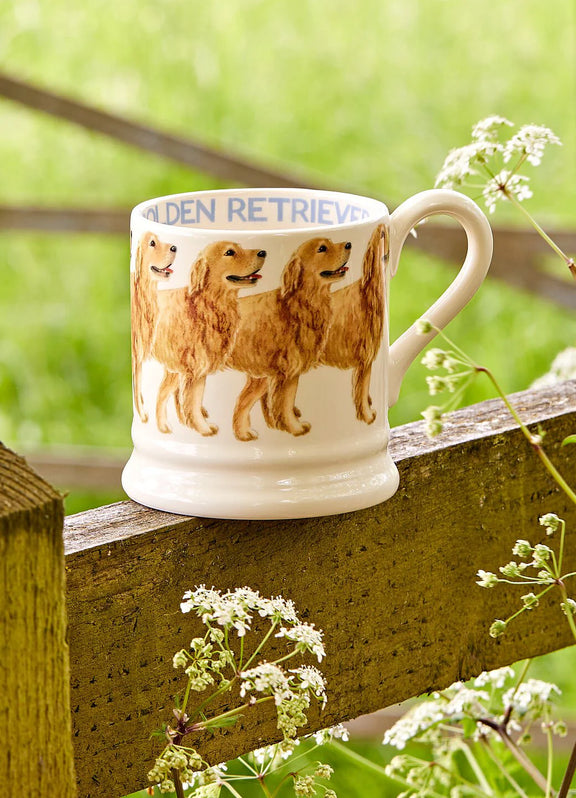 English earthenware mug with Golden Retriever dog design and classic Emma Bridgewater styling.