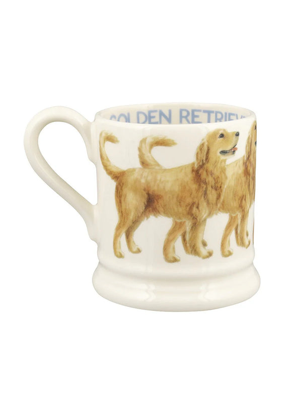 Handcrafted British pottery mug featuring Golden Retriever artwork for dog lovers and collectors.