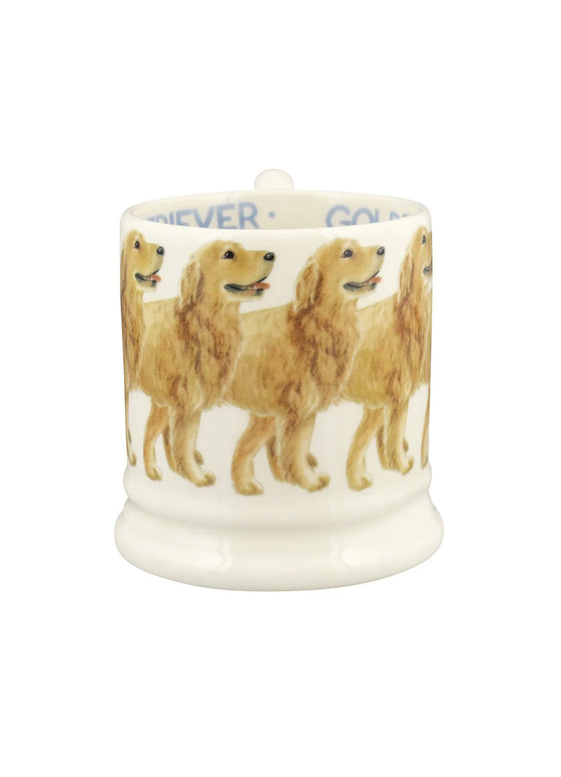Handcrafted British pottery mug featuring Golden Retriever artwork for dog lovers and collectors.