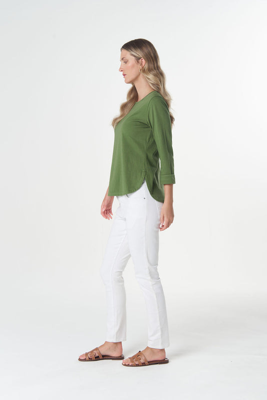 Cedar Green women's Australian cotton tee with cuffed three quarter sleeves