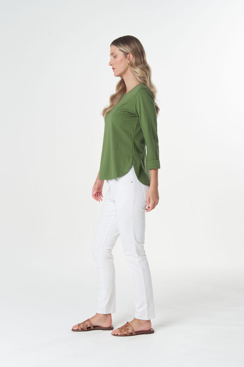 Cedar Green women's Australian cotton tee with cuffed three quarter sleeves