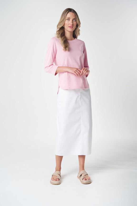 Women's regular fit 3/4 sleeve cotton T-shirt in Pink