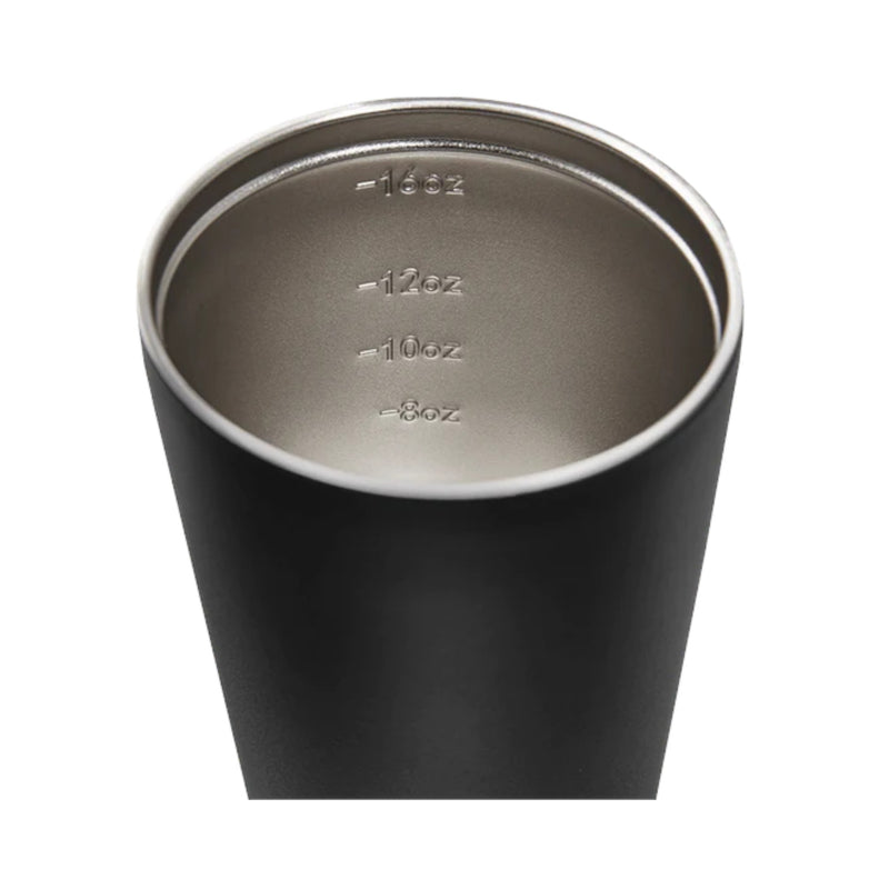 Fressko Grande 16oz travel coffee cup in coal with double-wall insulation and barista fill lines.