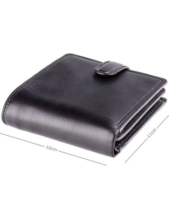 Heritage leather RFID wallet open showing card slots and zip compartments