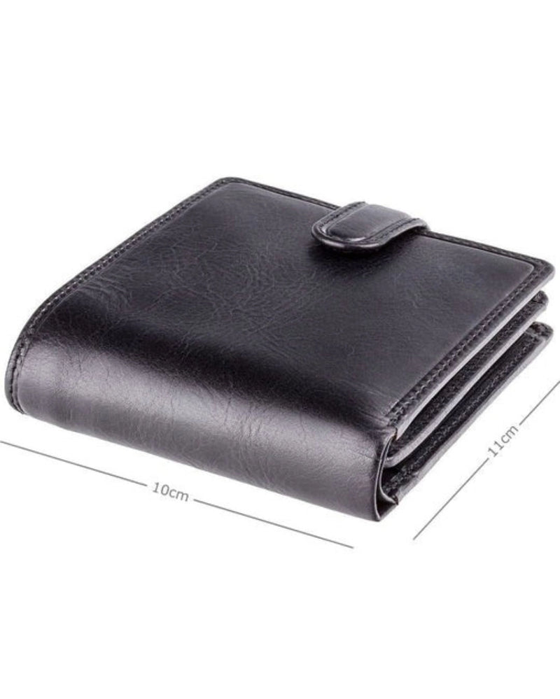 Heritage leather RFID wallet open showing card slots and zip compartments