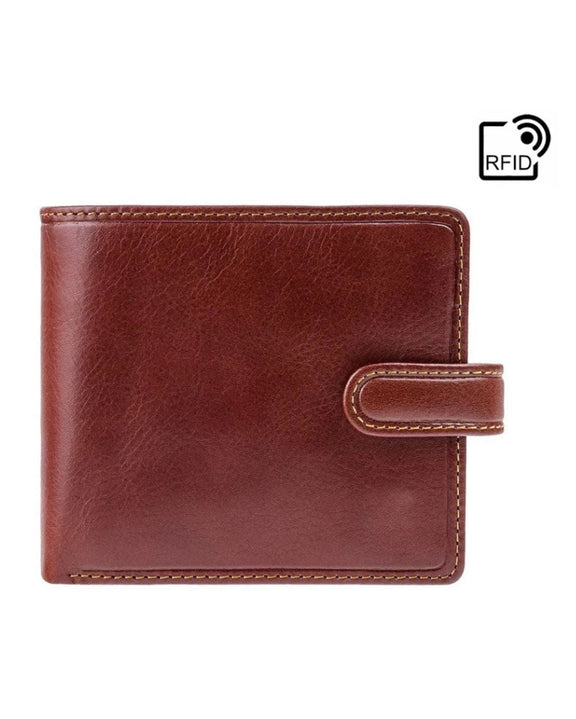 Greenwood men's leather wallet in Cognac Brown with contrast stitching