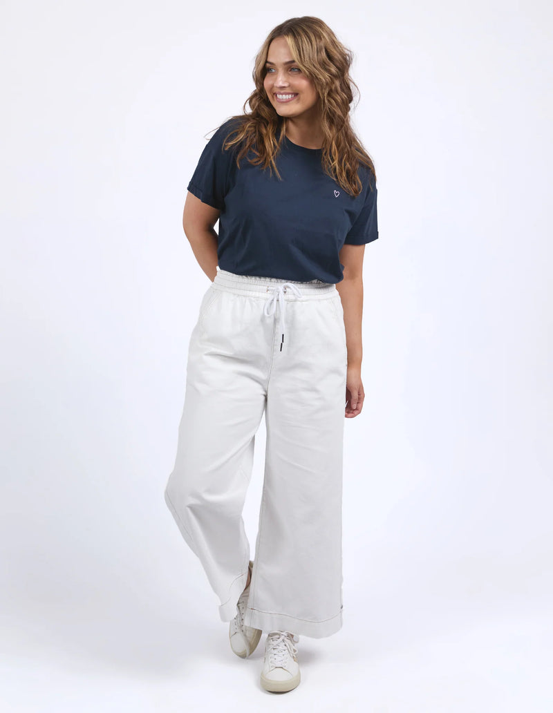 Women’s wide leg white denim pants with elastic drawstring waist