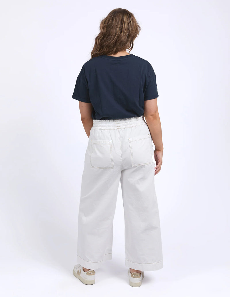 Casual summer style white wide leg pants by Elm view from behind