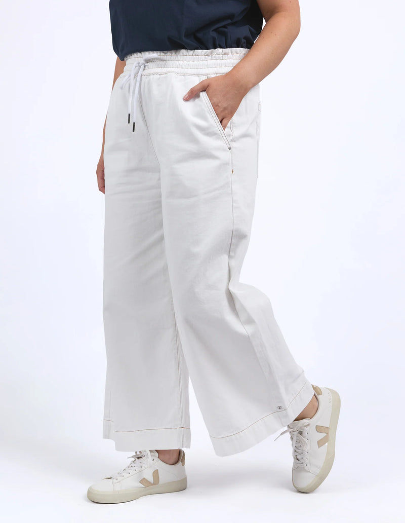 Casual summer style white wide leg pants by Elm side pocket view