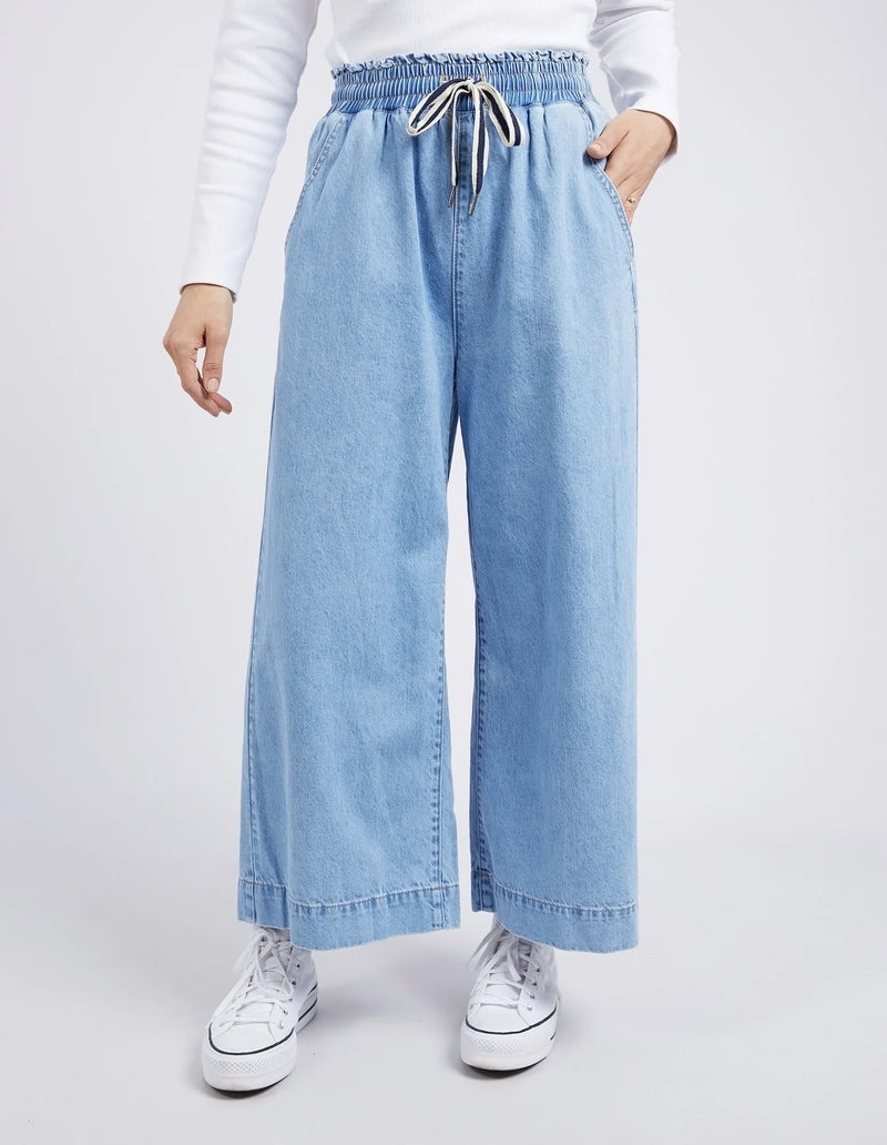 Women’s wide leg recycled denim pants with drawstring waist