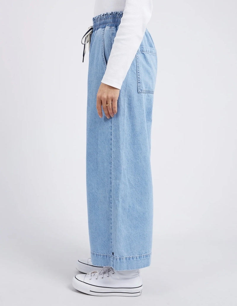 Casual mid blue denim wide leg pants summer style