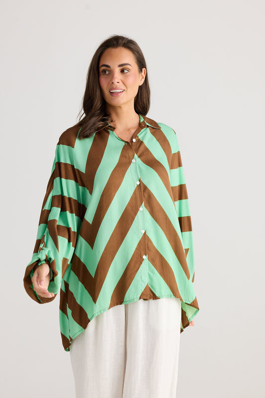 Cliffside Shirt Choc Mint Chevron