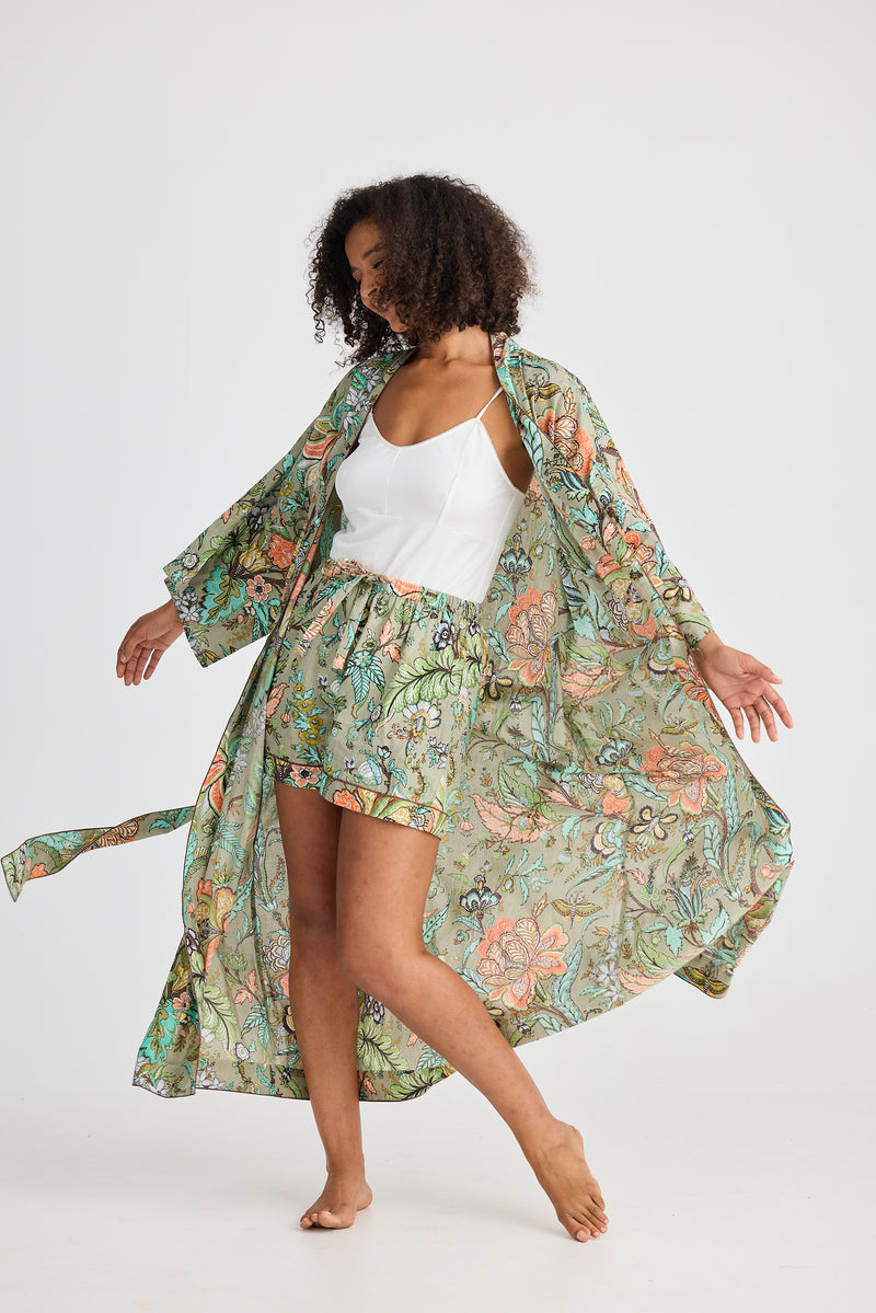 Namaste Robe | Madagascar Print | Cotton Kimono Style