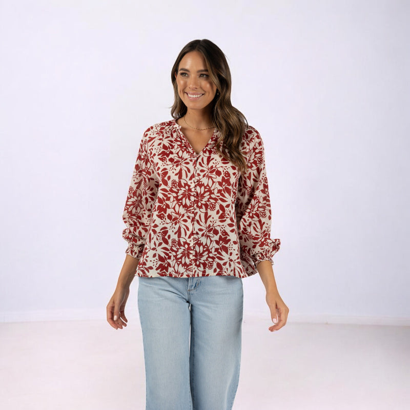 Eden Blouse Brick Print