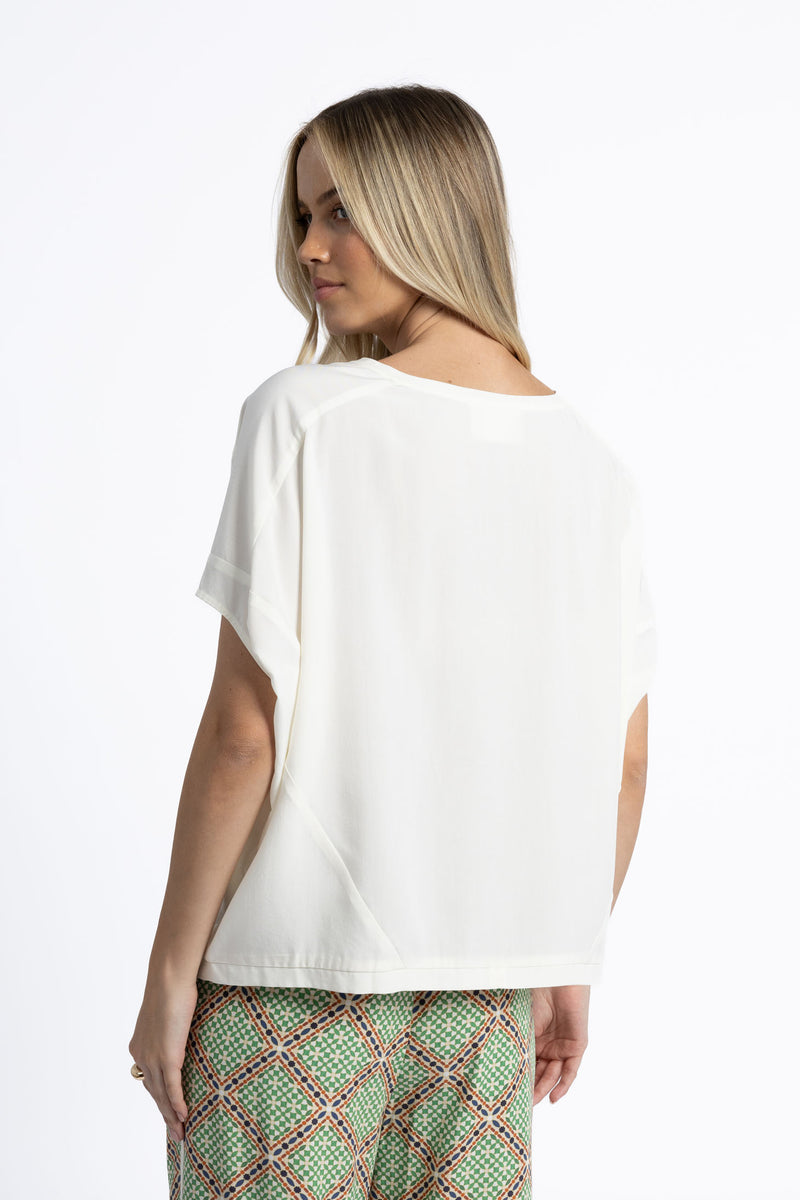 Lush Top Cream – batwing sleeves and panel detailing Back side view