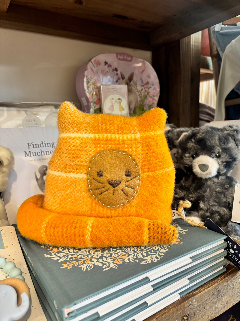 Handmade Harry the Ginger Cat plush sitting upright