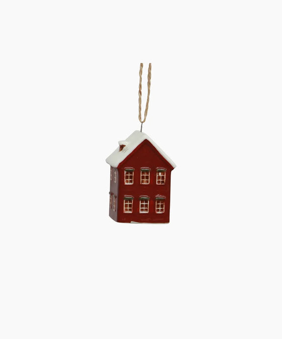 Red ceramic hanging mini house Christmas decoration