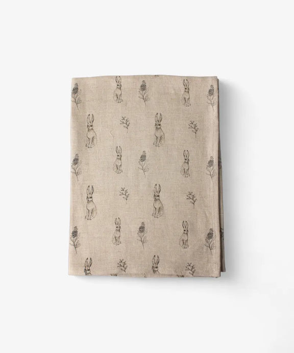 Linen hare botanical tea towel