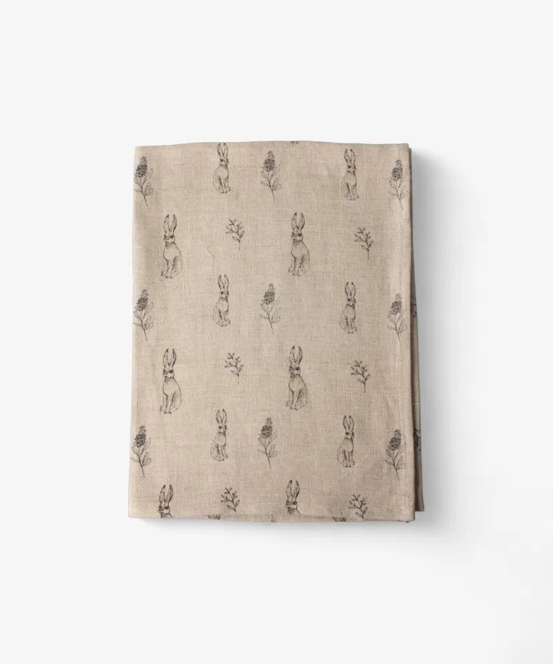 Linen hare botanical tea towel