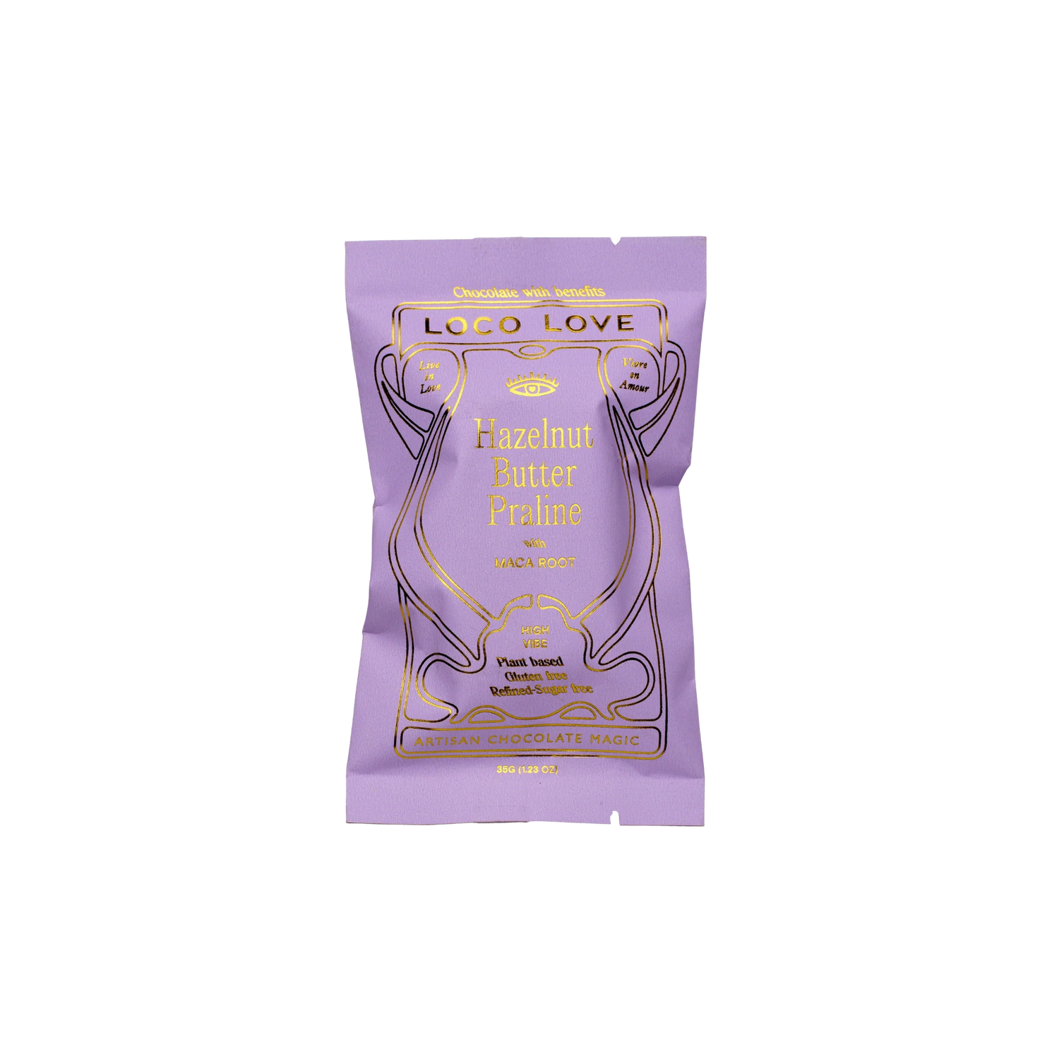 Loco Love Hazelnut Butter Praline single chocolate with a whole hazelnut centre.