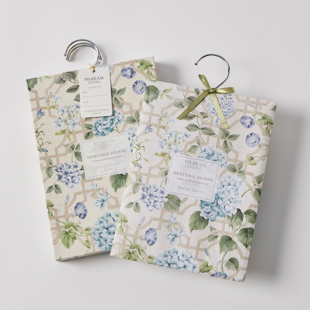 Heritage Bloom botanical hanging sachets for wardrobes, drawers and cupboards.