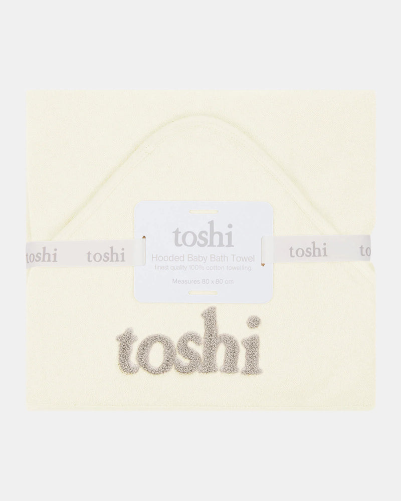 Toshi cream cotton baby towel with enveloping hood