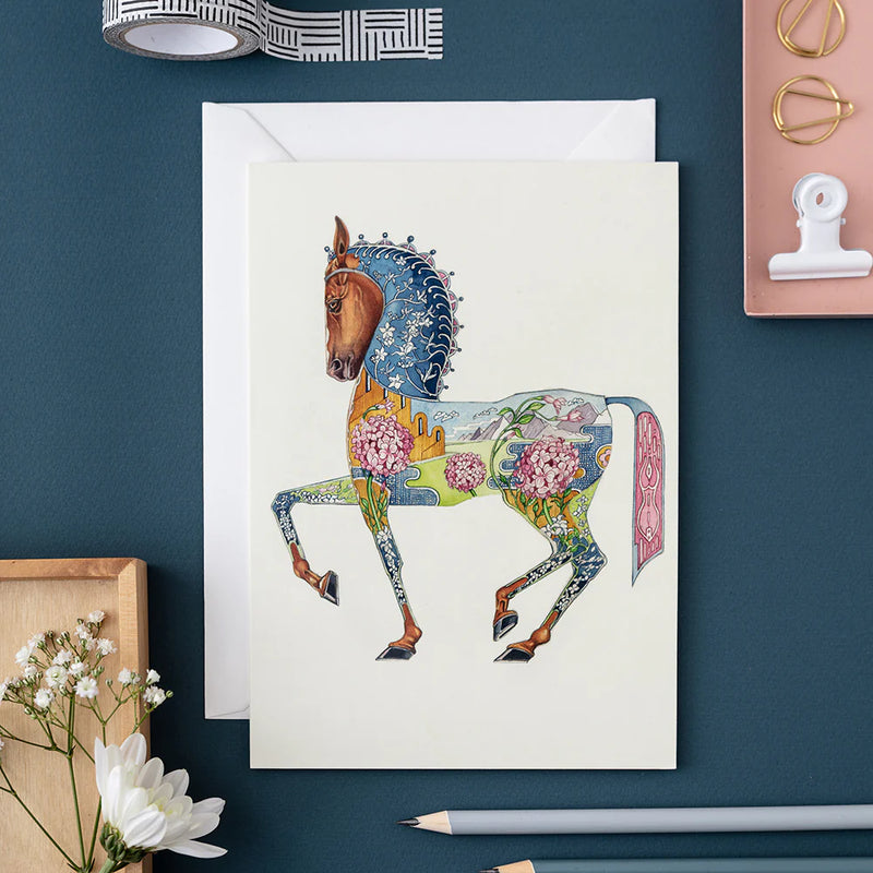 Watercolour horse card, blank inside with envelope