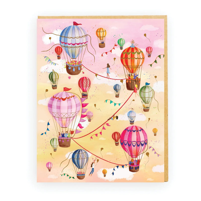 Colourful hot air balloon birthday greeting card