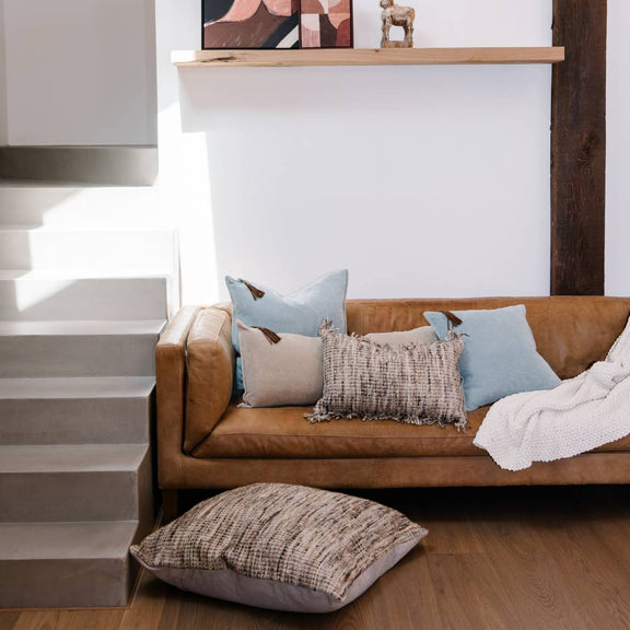 Eadie Lifestyle Hudson cushion in soft blue measuring 40x60cm with plush corduroy finish.