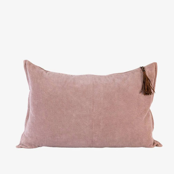 Hudson Soft Musk corduroy cushion 40x60cm with plush ribbed cotton texture and leather tassel.