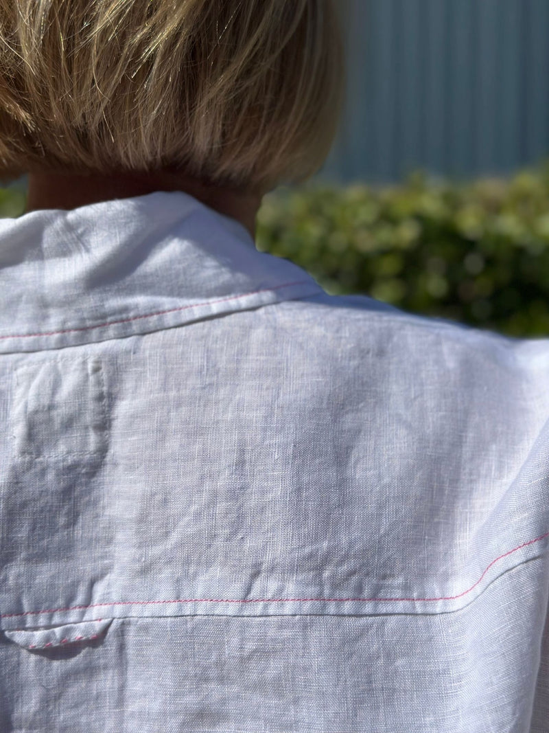 Boyfriend Shirt White with Pink Trim