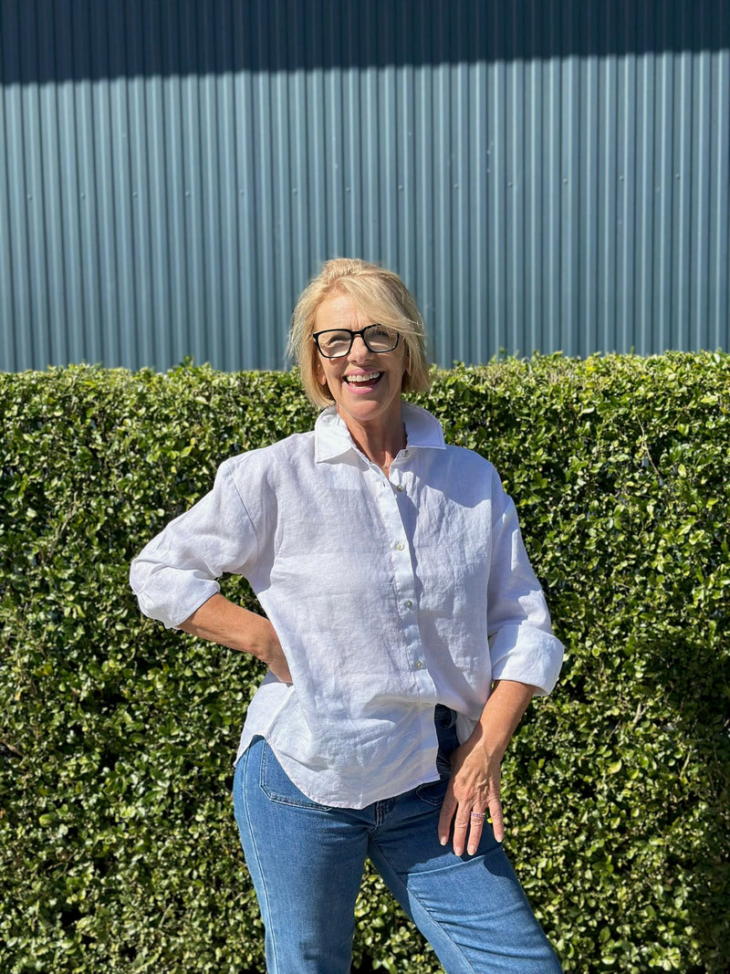 Boyfriend Shirt White with Pink Trim
