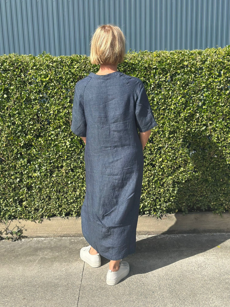 Poseidon Dress – 100% Linen Midi Dress with Pockets