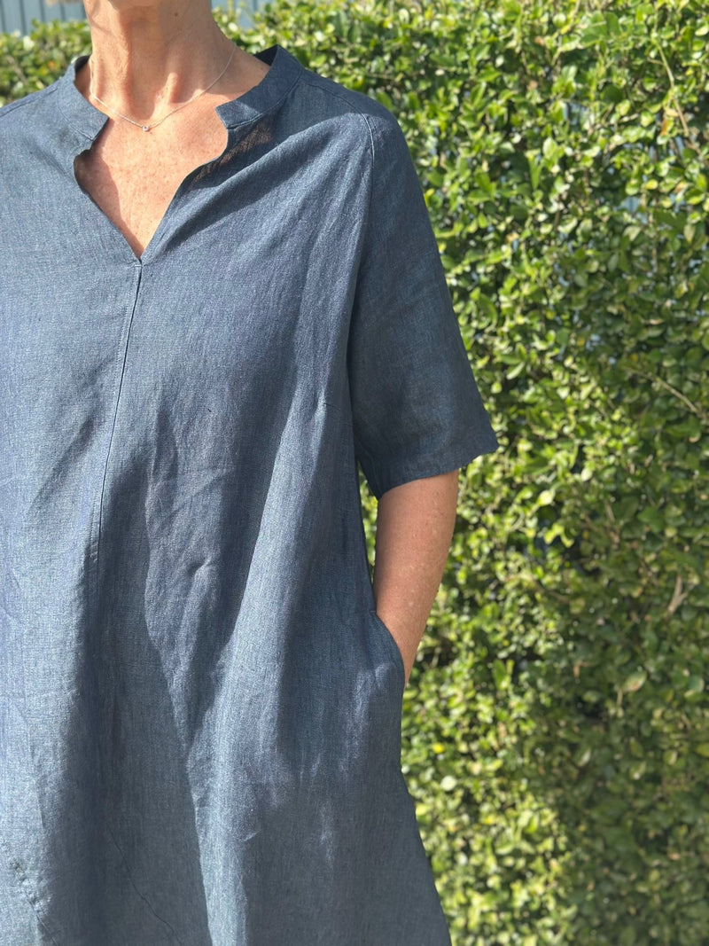 Poseidon Dress – 100% Linen Midi Dress with Pockets