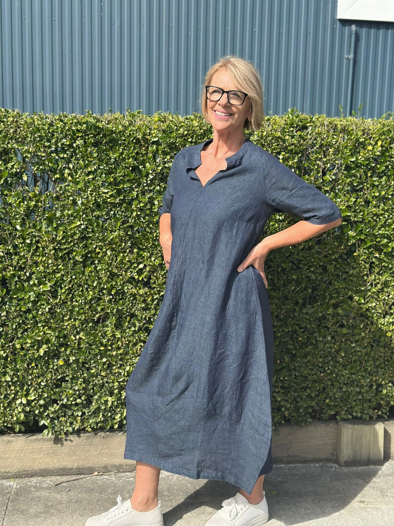 Poseidon Dress – 100% Linen Midi Dress with Pockets