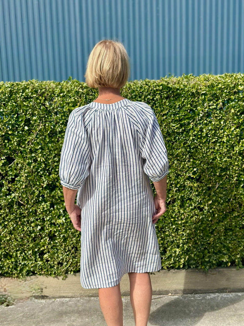Blueberry Stripe Dress | Naturals 100% Linen Summer Dress