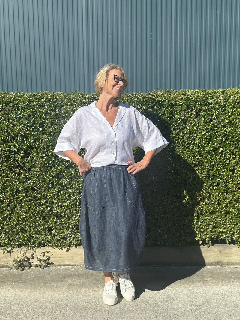 Poseidon Skirt | 100% Linen Mid-Length Skirt with Pockets