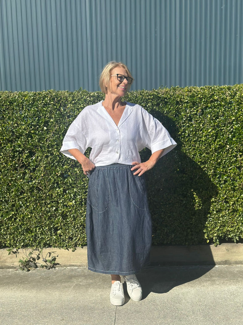 Poseidon Skirt | 100% Linen Mid-Length Skirt with Pockets