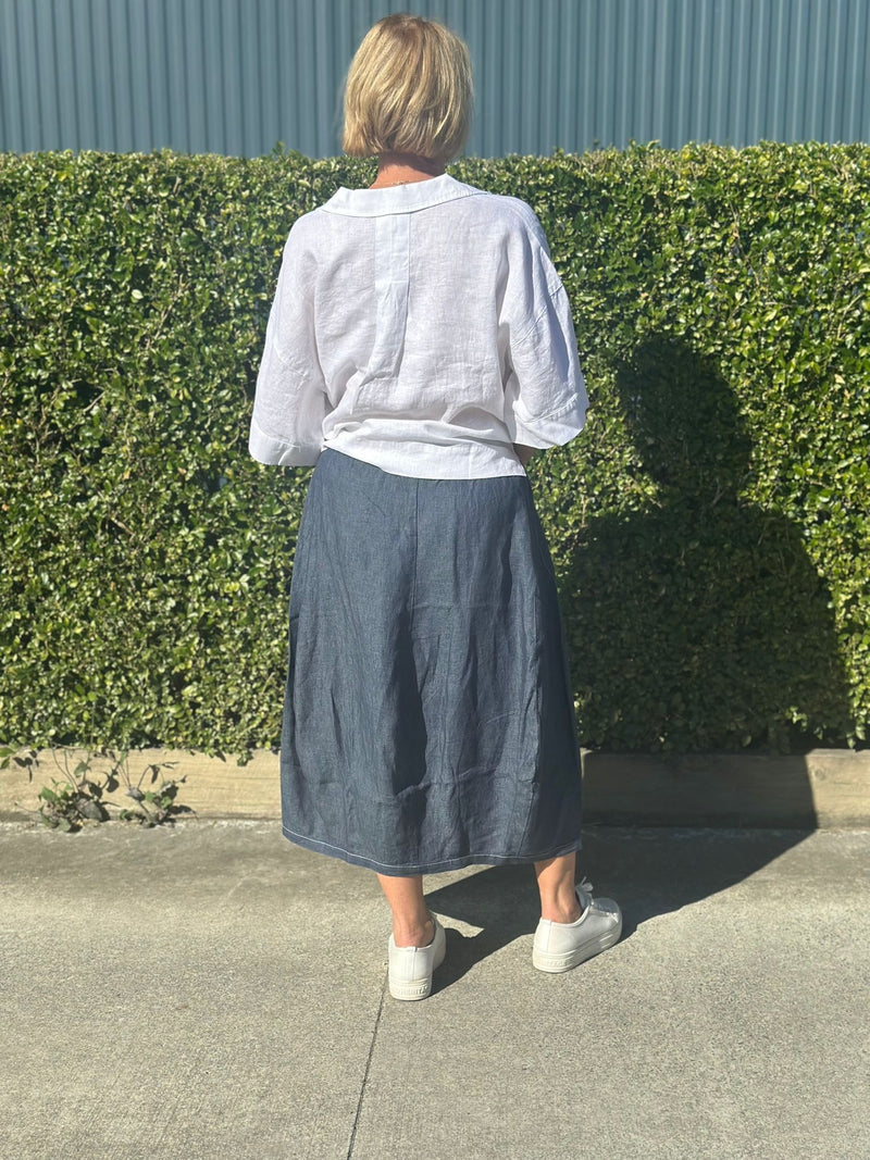Poseidon Skirt | 100% Linen Mid-Length Skirt with Pockets